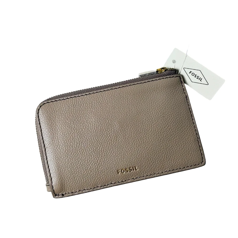 Fossil Jori Leather Zip Card Case in Vintage Khaki